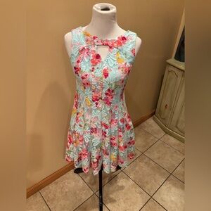 R&K Women’s Aqua Floral Dress Sleeveless Size 8 Petite